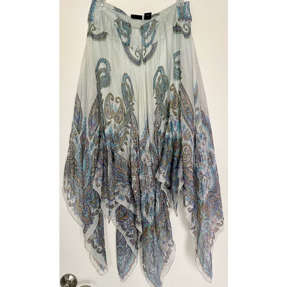 Gorgeous Unique Boston Proper 100% Silk Beaded Embellished Asymmetrical Skirt S